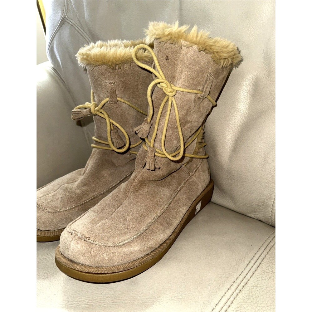 Earth Shoe Miami Boots Womens Suede Leather Lace Up Fur Lined Tan Size 9.5 - Picture 3 of 15